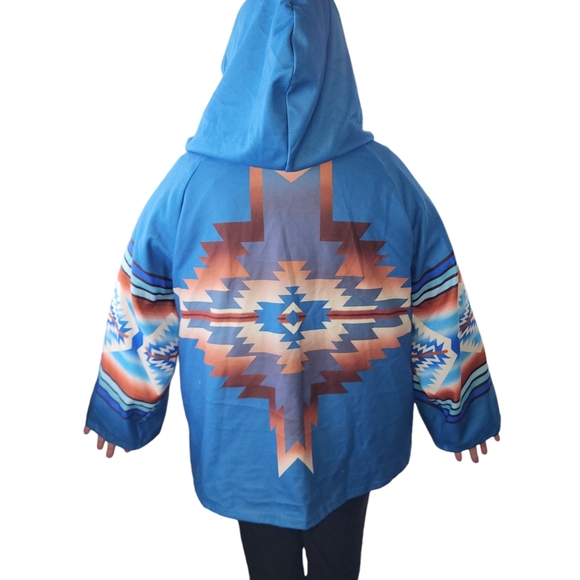 Blue Navajo Style Oversized Jacket - Picture 11 of 12